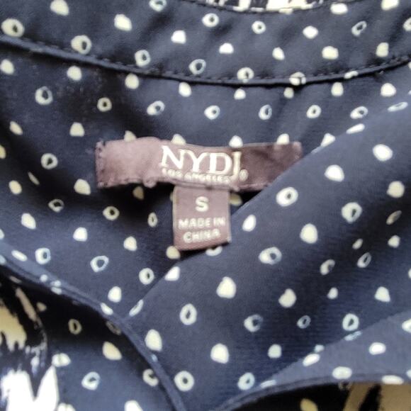 NYDJ Small Navy & White Heart Print Polkadot Contrast Pullover Blouse - Picture 3 of 3